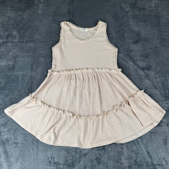 Umgee Sleeveless Waffle Knit Tiered Ruffle Tunic Size Small Beige Boho - Picture 1 of 10